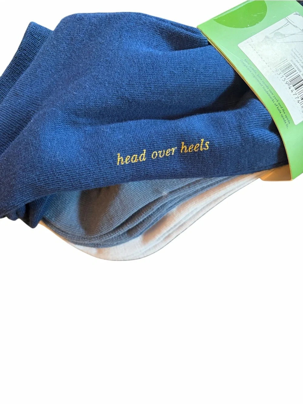Kate Spade Head Over Heels Quarter Socks 3 Shades of Blue 6 Pack Spade Logo